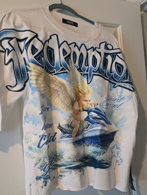 Papermoon White 'Redemption' Angel Graphic Short Sleeve Tee